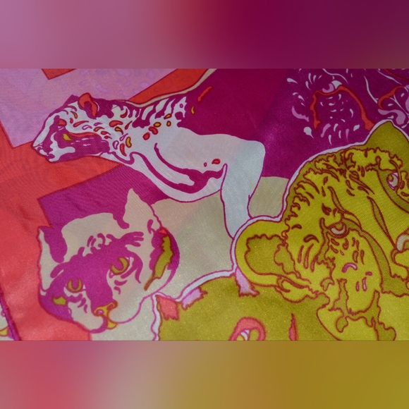Vintage Silk Scarf Long Leopard Cat Cats Pop Art by Ron CHERESKIN 1970s Rare - Picture 3 of 12